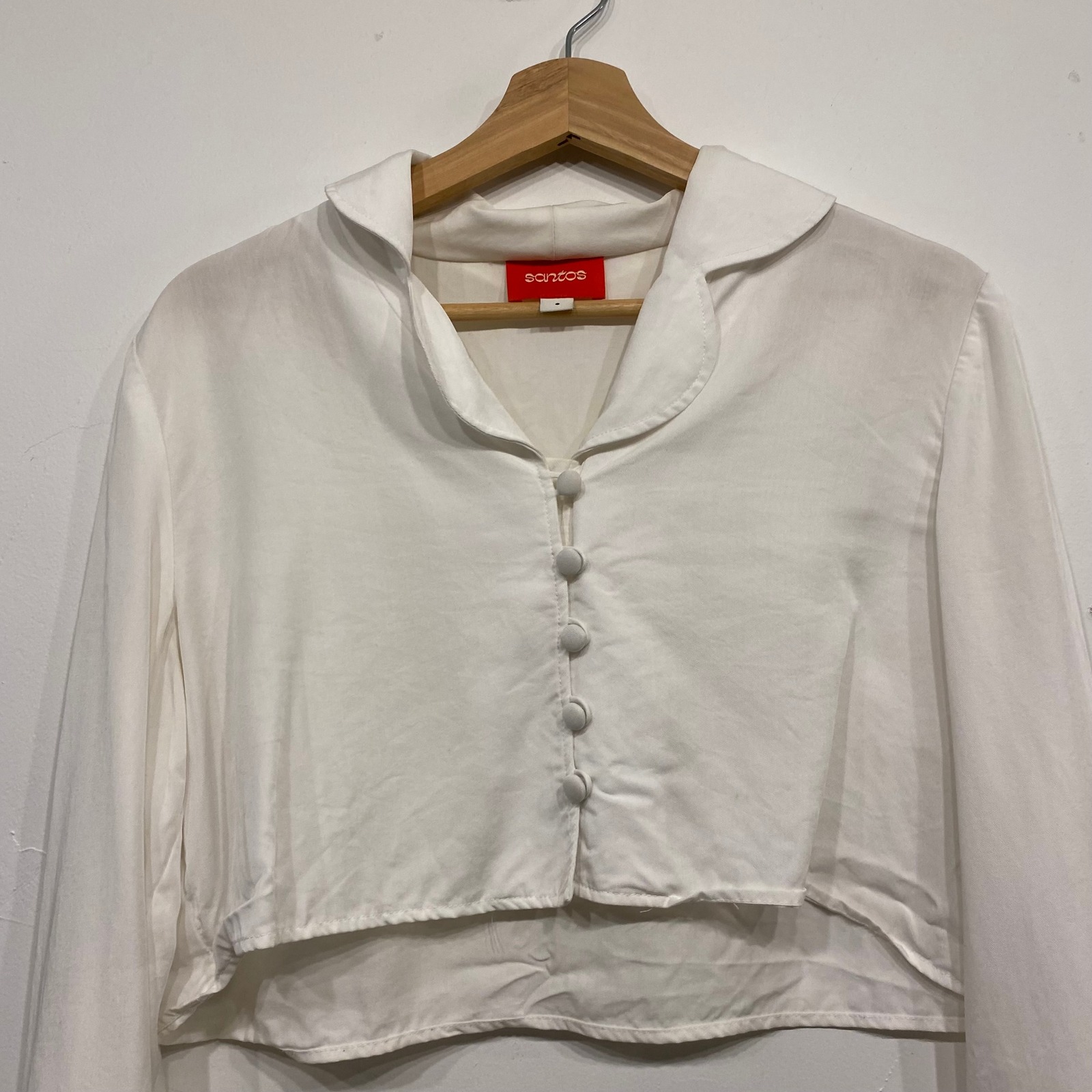 Santos By Monica White Tencel Cropped Long Sleeve Button Front Top Size 8 — image 2 of 6